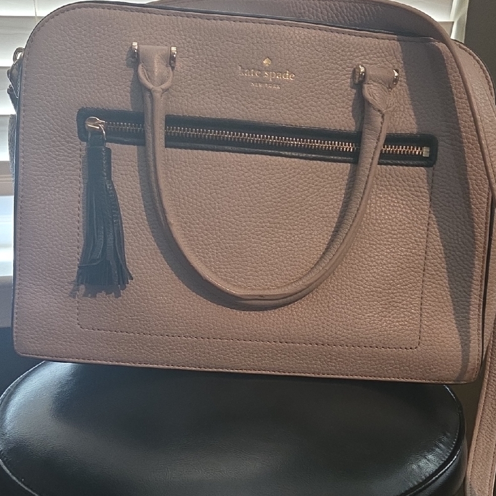 Kate Spade Beige Satchel with Black Trim